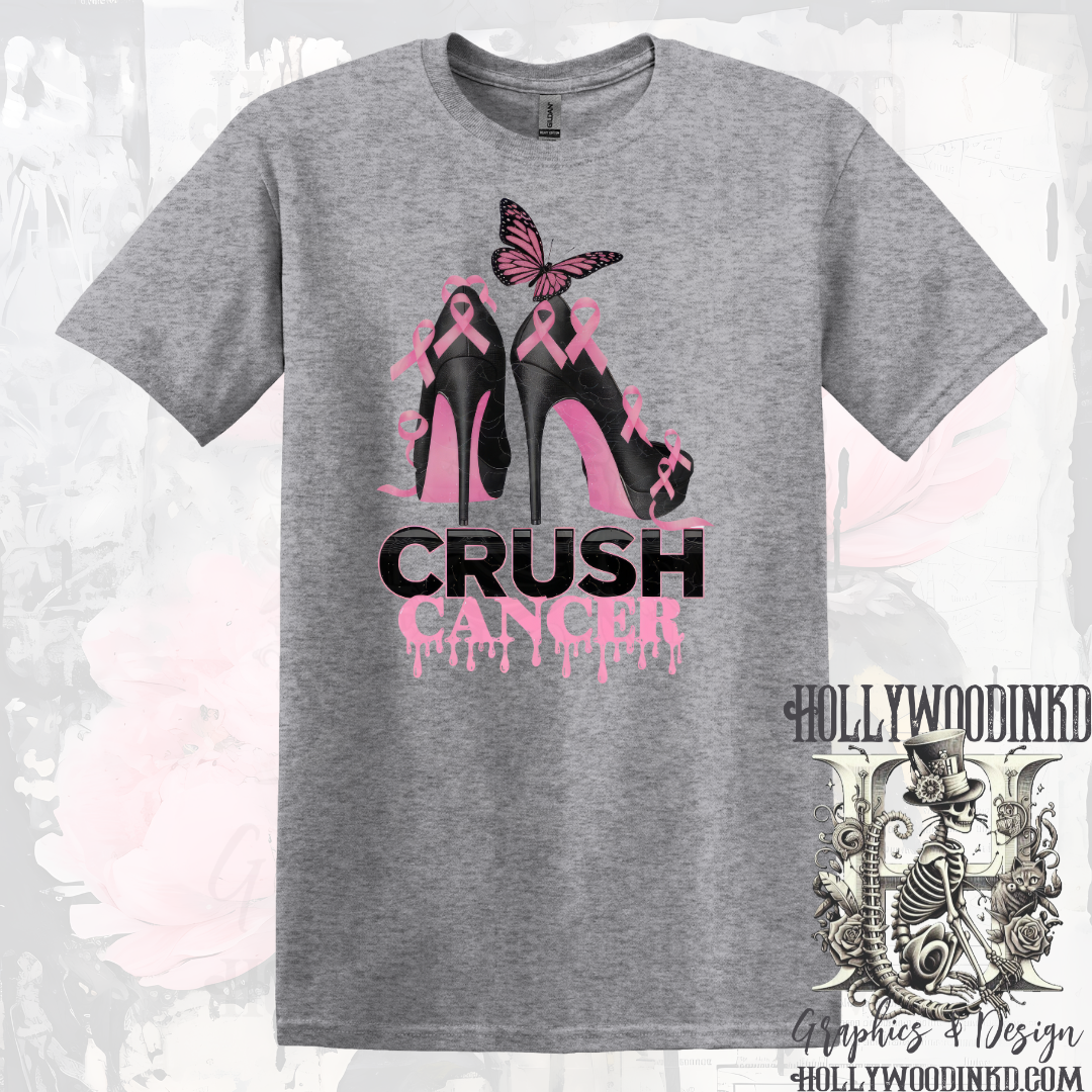 Crush Cancer High Heal Butterfly Awareness Graphic T-Shirt